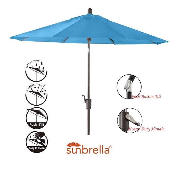 9ft Round Push TILT Market Umbrella With Antique Bronze Frame (Fabric: Sunbrella Capri)